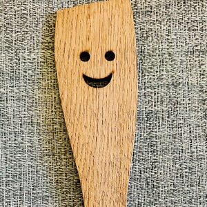 Handcrafted 12" Beechwood Smiley Face Spatula Sauté Paddle Natural Wood Spurtle